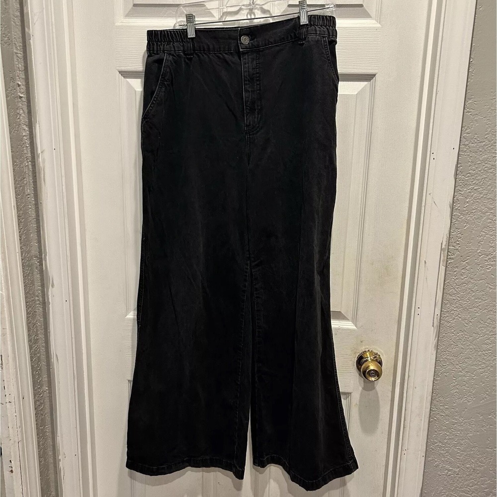 Garage‎ Denim Womens Wide Leg Jeans Faded Black High Rise Sz 13/31 Elastic Waist